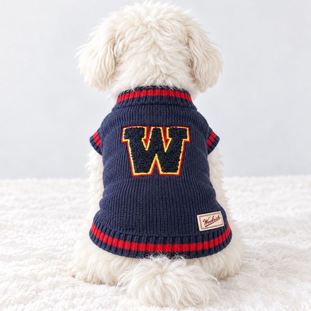 Woolrich Pet Navy Red Collegiate W Knit Dog Sweater
